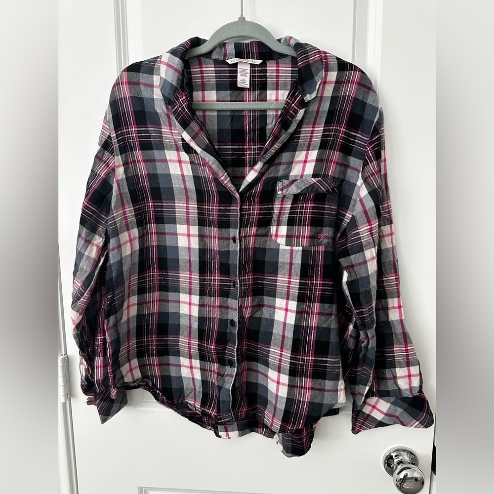 Victoria's Secret Plaid Button Down Pj Shirt